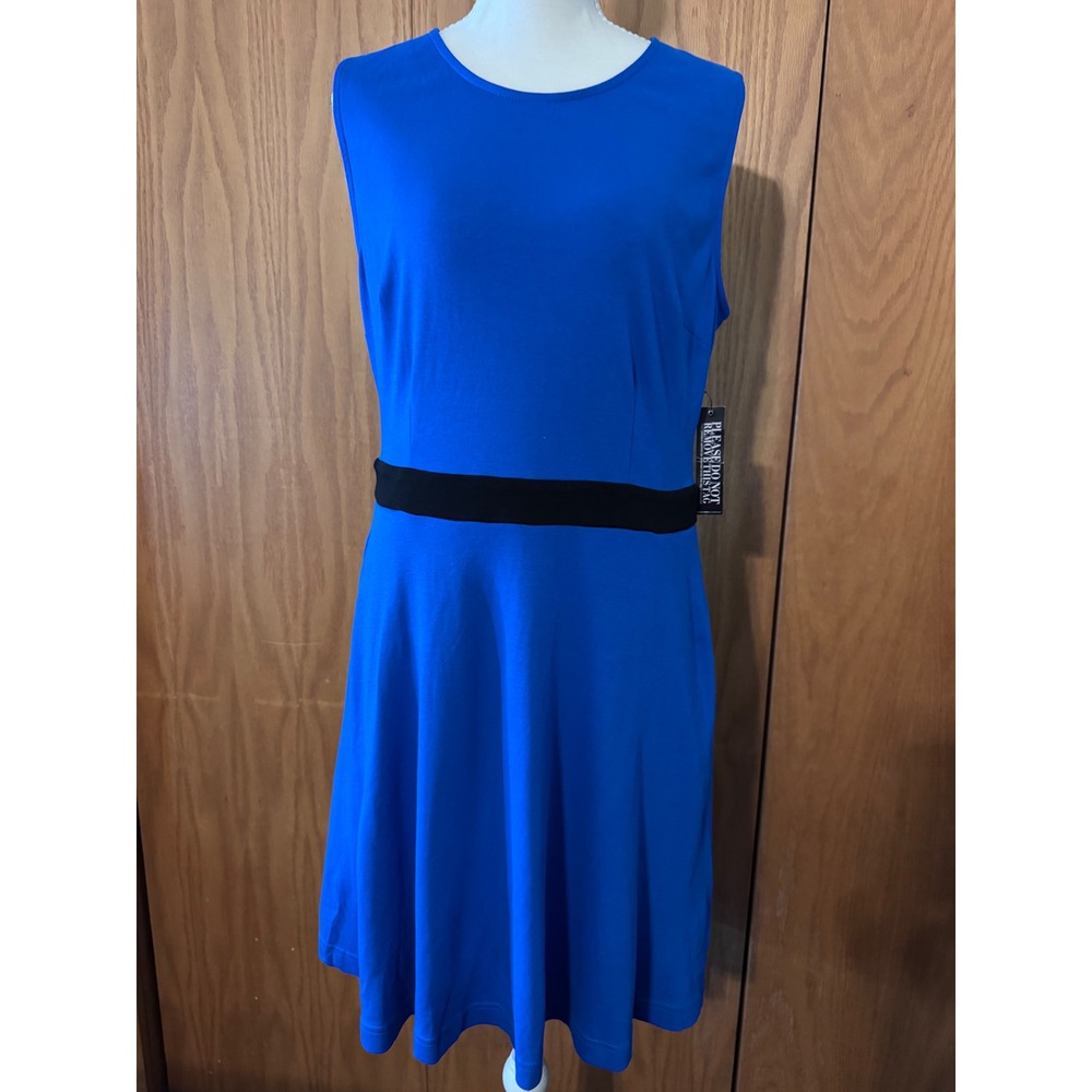 New York & Company Blue Fit Flare Dress Gold Buttons Pockets Medium NWT 4679